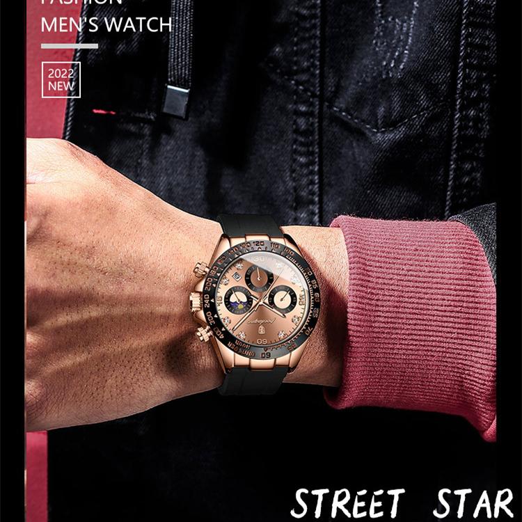 POEDAGAR Новые роскошные мужские часы топ-бренда с коробкой, многофункциональные силиконовые ремешки, модные мужские кварцевые часы