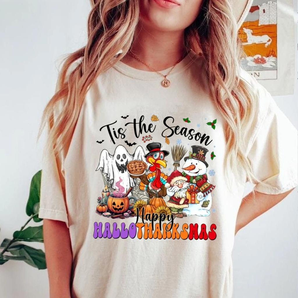 Happy HalloThanksMas Shirts, Tis The Season T-shirt, Retro Holidays Season Tee