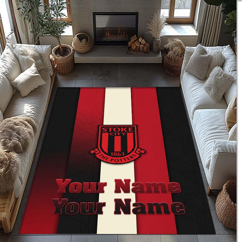 Stoke City FC Printed Crystal Velvet Rug Non‑Slip Crystal Velvet Carpet For Sofa Bedroom Indoor Home Decoration