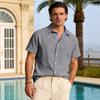 Men's Linen Cotton Short Sleeve Shirt Button Down Collar Pocket Casual Summer Tee