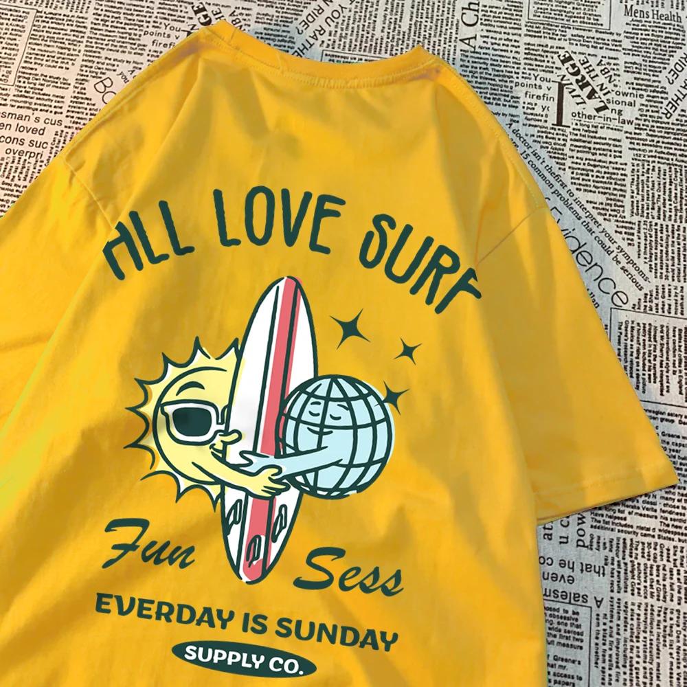 Солнце и Земля Все Любовь Surf Мужская Женская Футболка Большие Свободные Одежды Уличные Хлопковые Футболки Модные Футболки Повседневные Брендовые Футболки