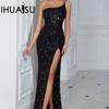 Spring Summer Banquet Design Sense One-shoulder Sequin Gold Heavy Industry Evening Dress Female Fishtail Dress