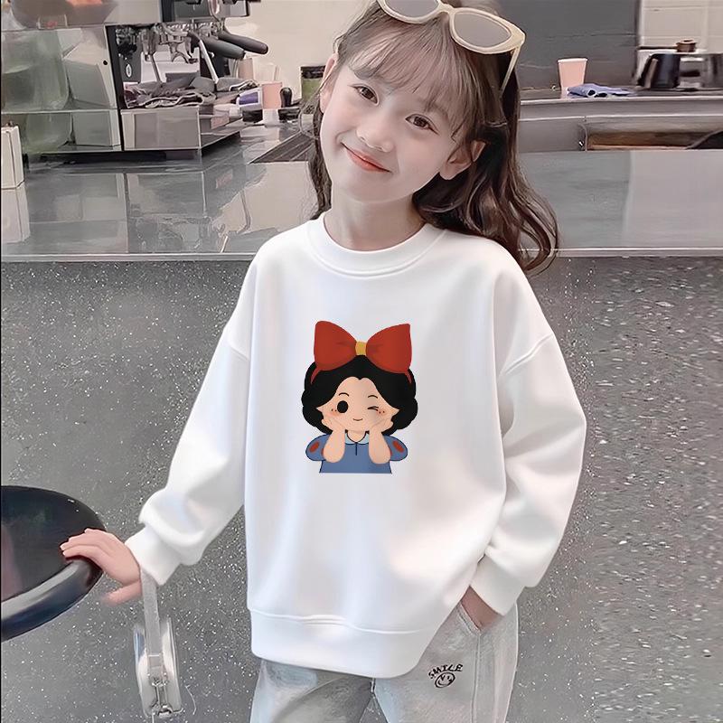 Белый хлопковый свитшот с длинным рукавом для девочек - Легкий, свободного кроя топ с принтом для весны/осени, универсальный для детей среднего/старшего возраста