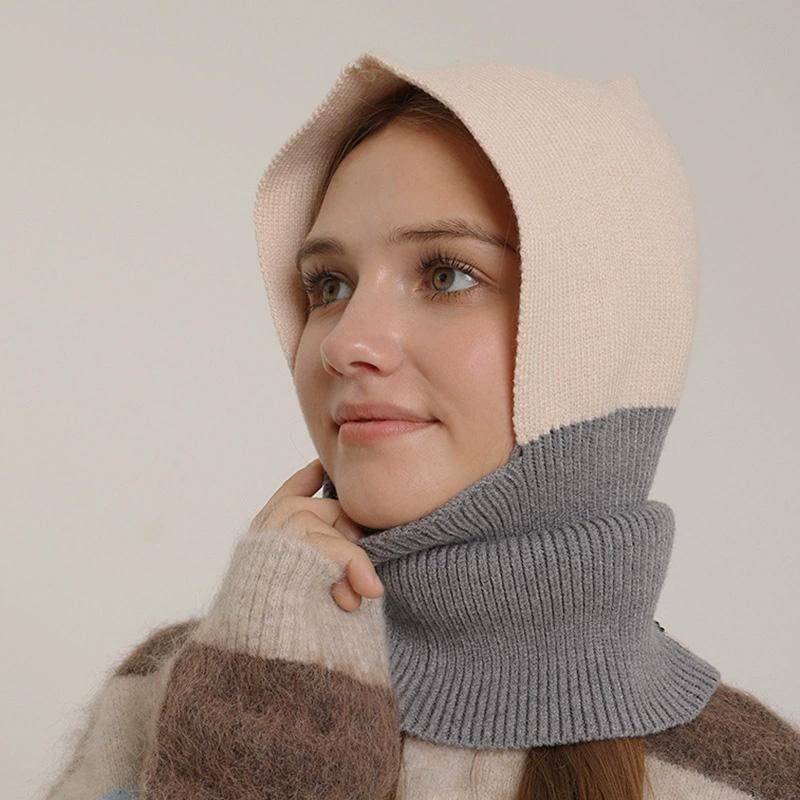 1Pc Scarf Baraklafa Hat Wool Winter Knitted Warm Polyester Ear Protection Splicing Cap