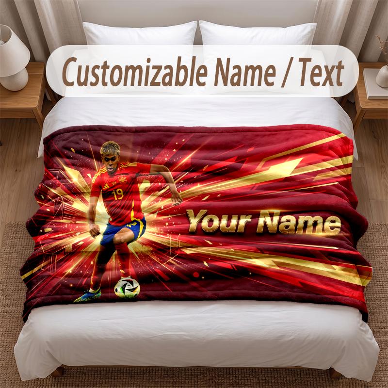 Lamine Yamal Printed Flannel Blanket Custom Name Text Soft Warm Throw For Bedroom Holiday Gift