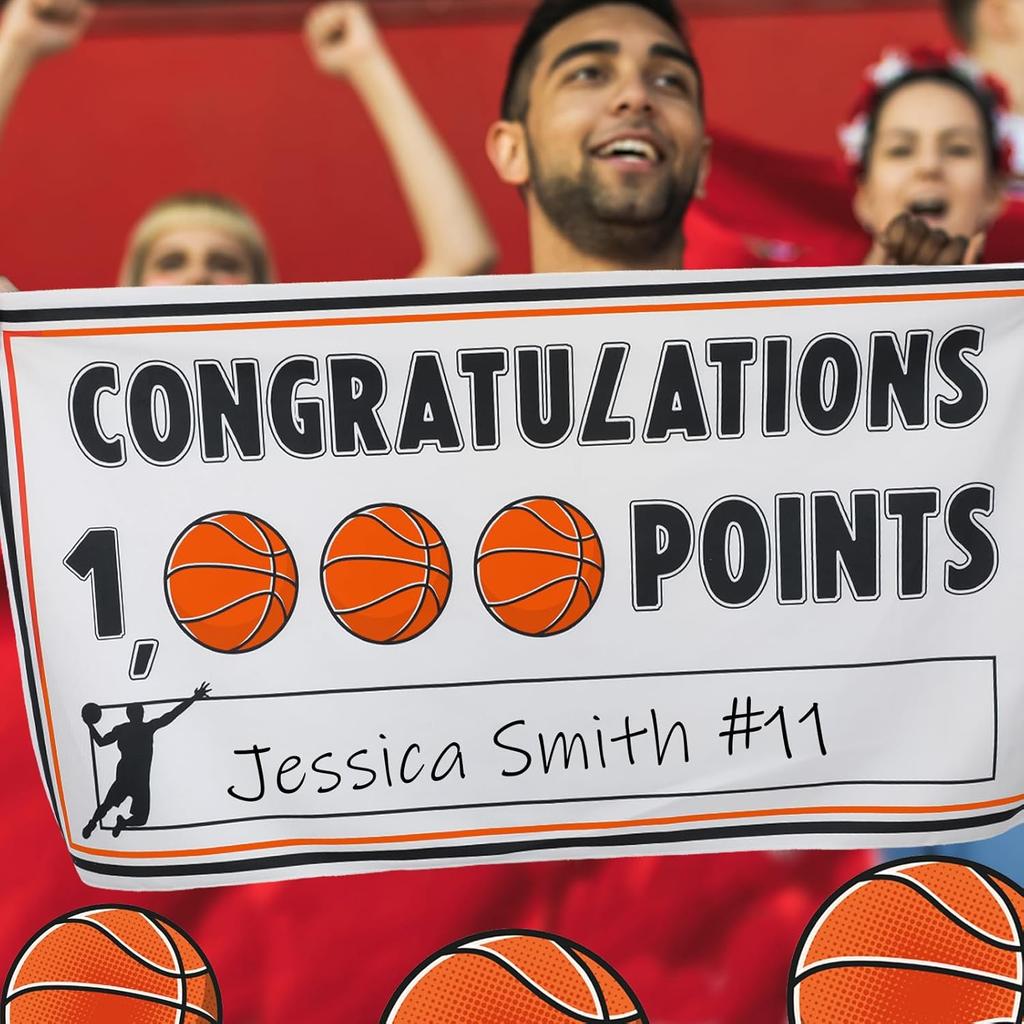 Basketball 1, 000 Points Banner Personalized 1000 Points Memorial Banner Sign 2ft x 4ft Celebrate Party Supply Great Decoration for Award Banquet