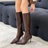 European and American Style Pointed Toe Thin But Knee Boots Women's 2025 Autumn Thin Heel High Boots Rear Zipper High Heel Thin Boots