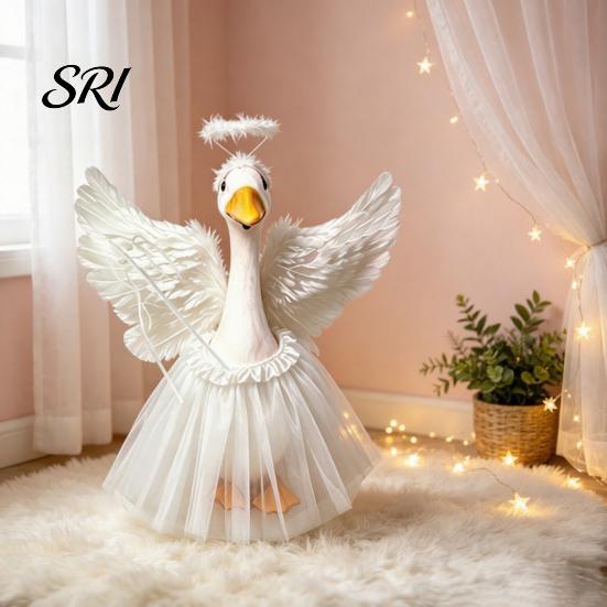 Fabric Goose Costume 1 Set Angel Outfit, Porch Devil Costume, Feather Wings Skirt Photo Prop Outfit Headband Wand Set, Fits Statue for Home Yard Lawn