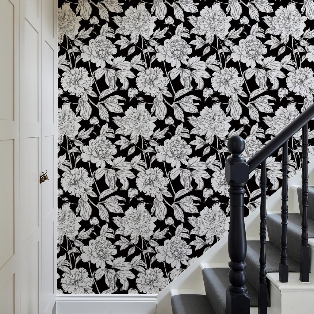 Черно-белые цветочные ретро обои самоклеящиеся наклейки на шкаф для мебели винтажные водонепроницаемые ПВХ домашний декор