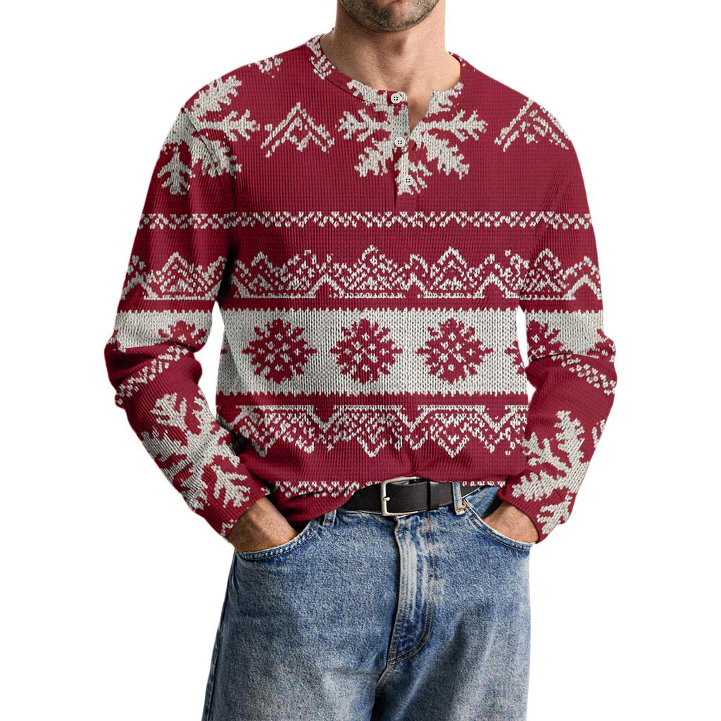 Men's Casual Knit Button-Up Long-Sleeve Shirt