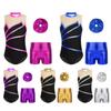 Kids Girls Sleeveless Ballet Dance Leotard with Metallic Shorts Children Rhythmic Gymnastics Leotard for Girl Skating Bodysuit