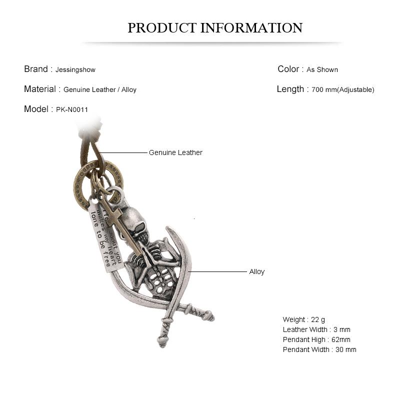 Винтажное мужское ожерелье из натуральной кожи, мужской кулон в виде скелета, цепочка для мужского воротника, длинный кожаный шнур, ожерелье в стиле панк