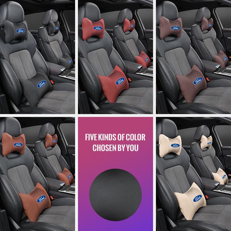 1Pcs Car Seat Memory Foam Headrest Auto Logo Neck Pillow For Ford S MAX Ranger Focus Fiesta Mondeo Kuga Mustang Escort KA C-Max