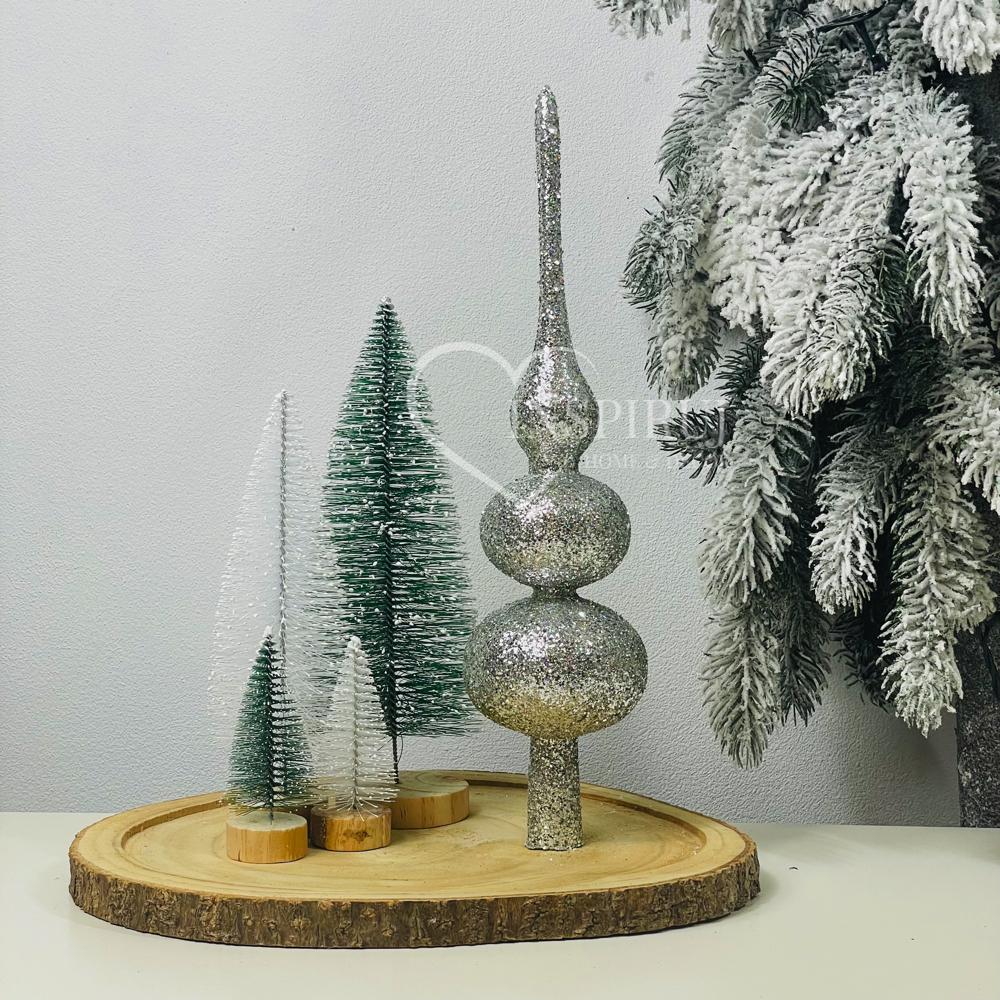 Szpic srebrny na choinkę - czubek choinkowy w brokacie 34 cm