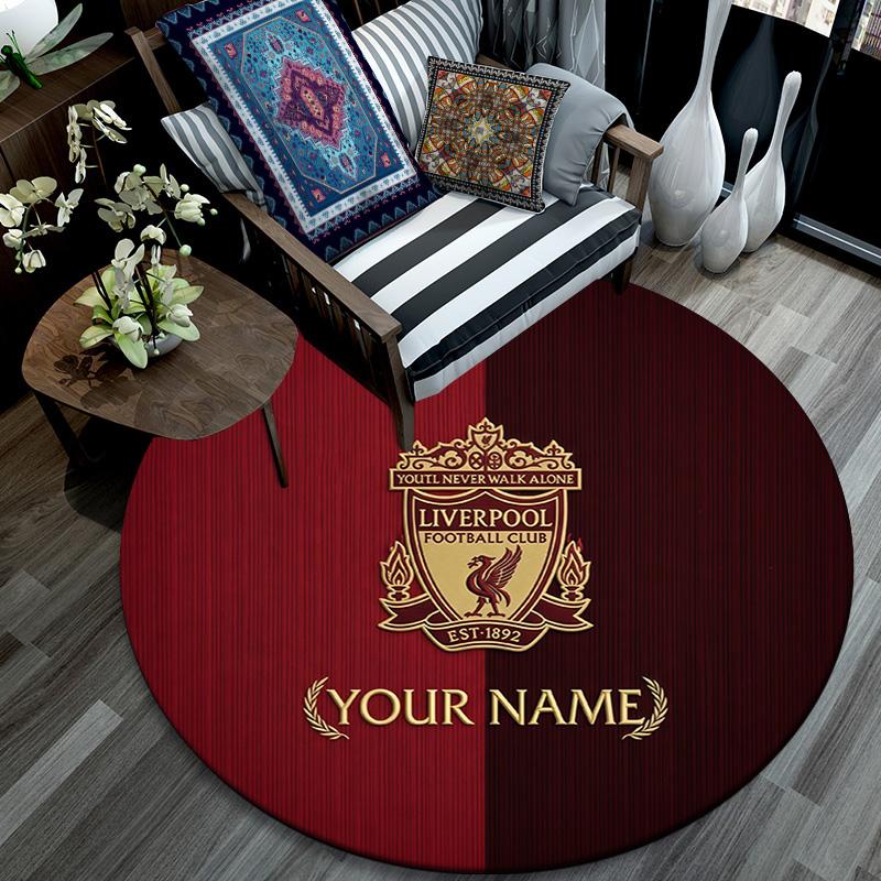 Custom Name Liverpool Round Area Rug,Carpet Rug for Living Room Bedroom Sofa Playroom Decor,Non-slip Floor Mat