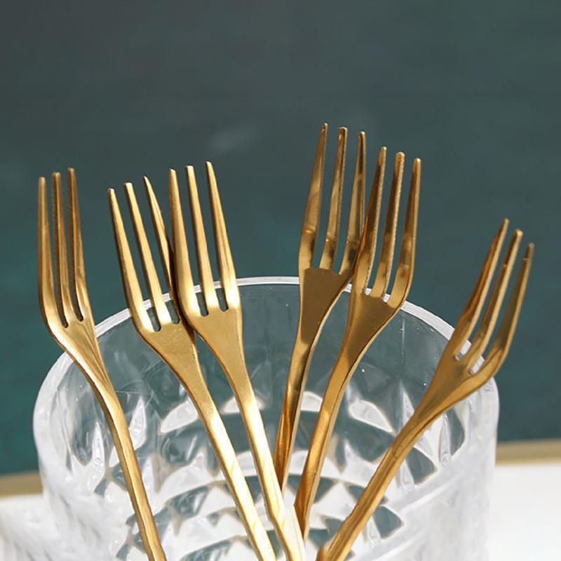 6 шт., вилки для фруктов из нержавеющей стали, золото, серебро, вилка для торта, посуда для закусок и салата