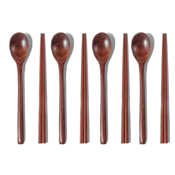 Y&K Wooden Spoon Set of 4, Lacquered, 4 Spoons + 4 Chopsticks, 1 Set, Korean Popular Tableware