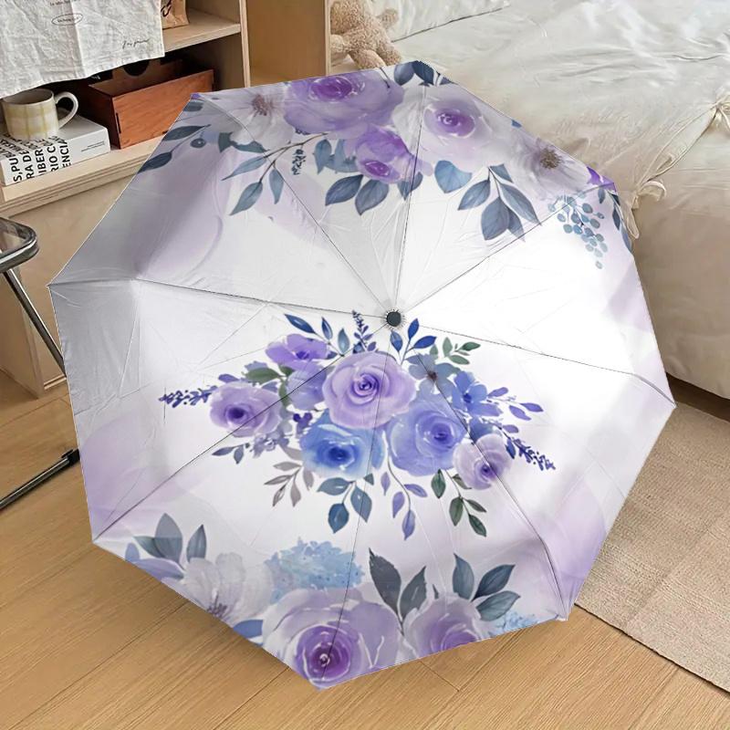 Elegant Purple Floral Automatic Folding Umbrella with 3-Fold Design, Iron Frame for Outdoor Use, Perfect Gift for Fans and Travelers1125065a