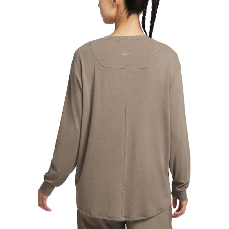 Nike Dri-Fit One Свободная однотонная удобная быстросохнущая футболка с длинным рукавом для женщин, топы цвета норки и коричневого цвета FN2818-233
