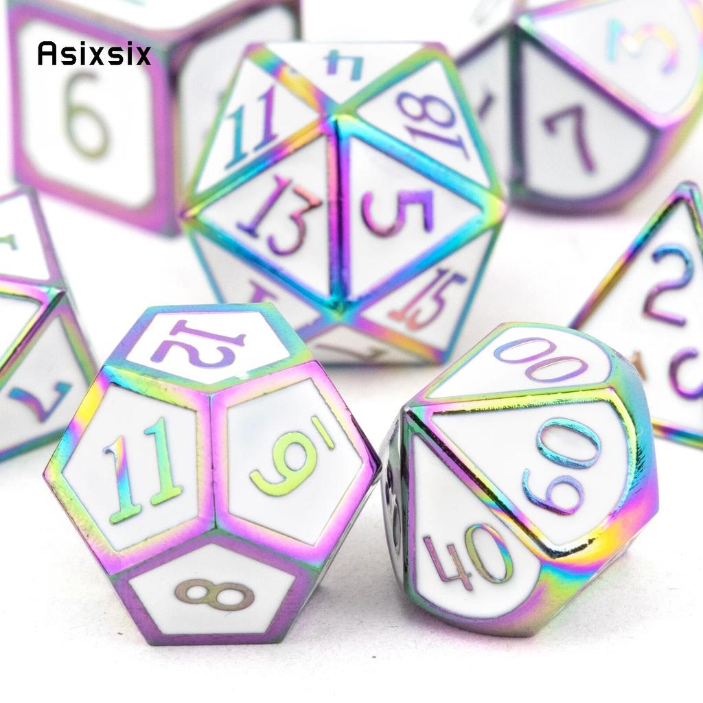 7 шт. белые красочные стандартные металлические кубики, набор цельнометаллических многогранных кубиков, подходящий для ролевой игры, настольной игры, карточной игры
