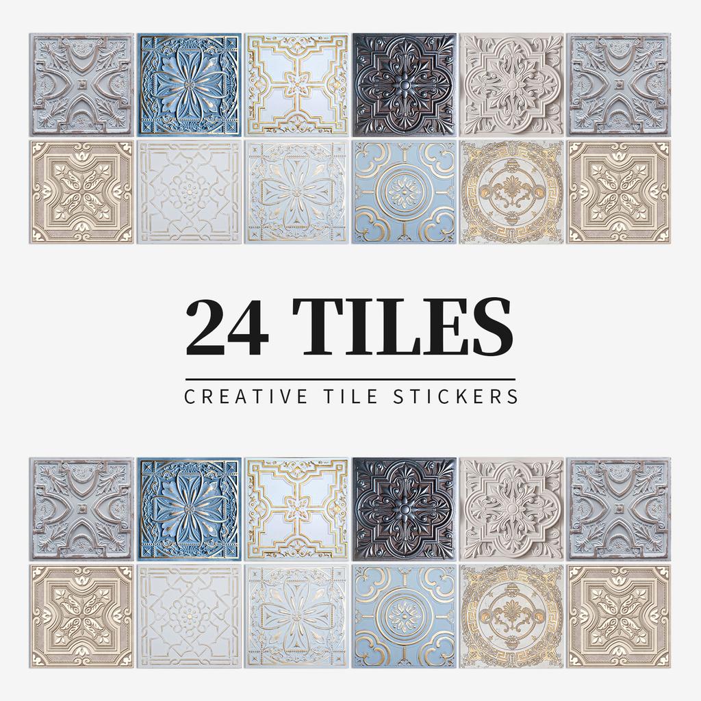 24 Pieces European Pattern Self-Adhesive Tile Sticker Waterproof And Oil-Proof Kitchen Bathroom Wall Decoration Matte Film Pvc Wall Sticker