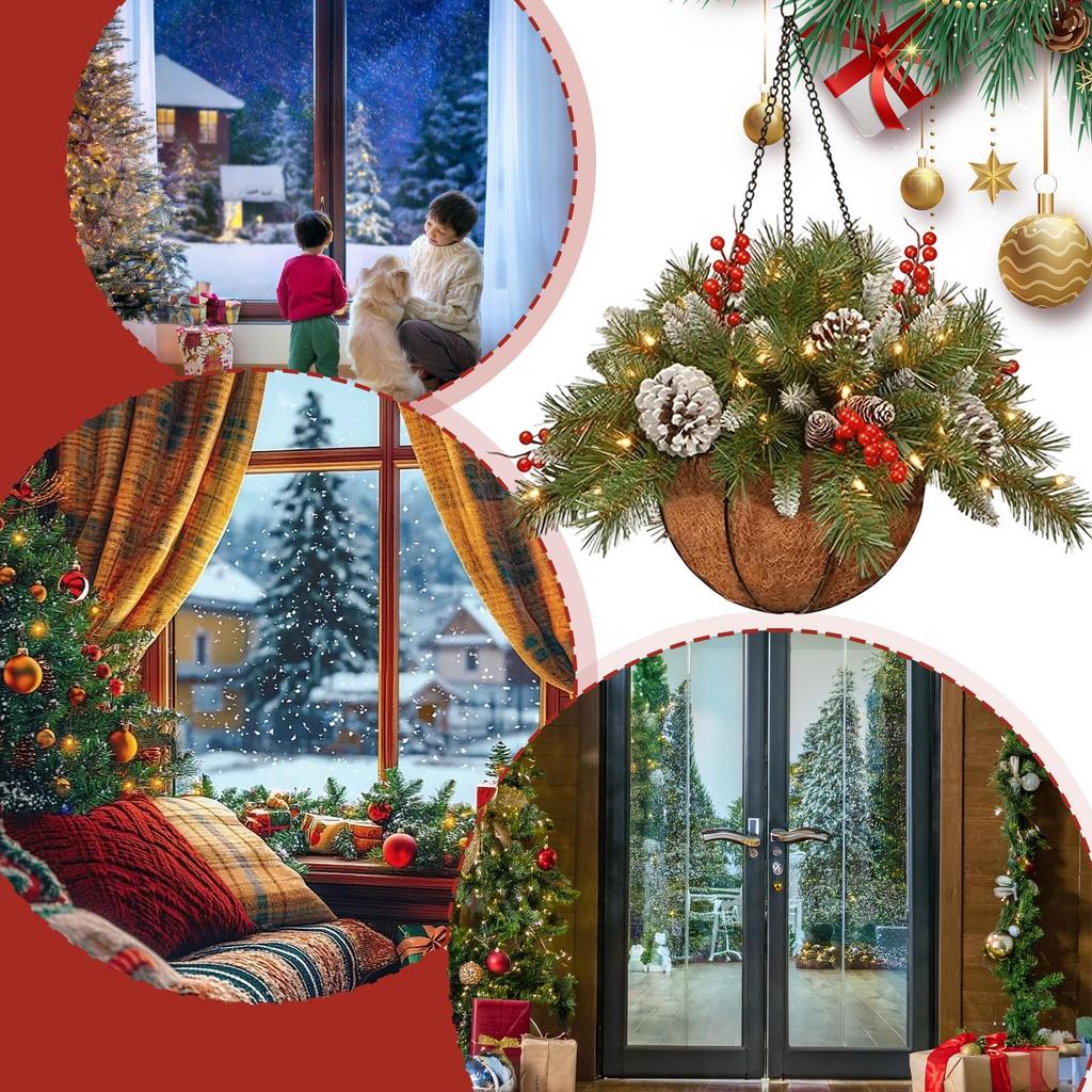 Рождественский декор для крыльца с огнями Домашний декор Рождественская подвесная корзина Уличные украшения для домашнего декора Вечеринка Праздник В помещении