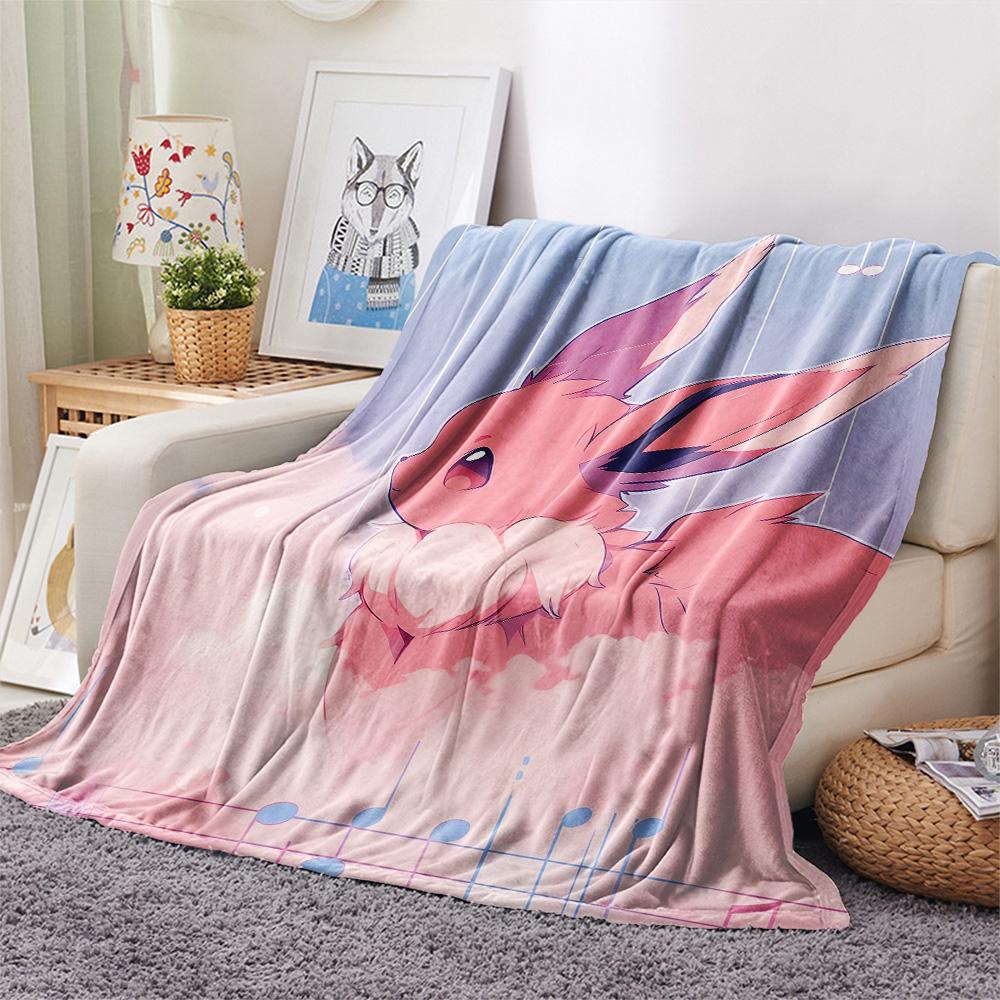 Cute Eevee Print Flannel Blanket, High quality Comfortable for All Seasons, Home Decor, Warmth and Comfort