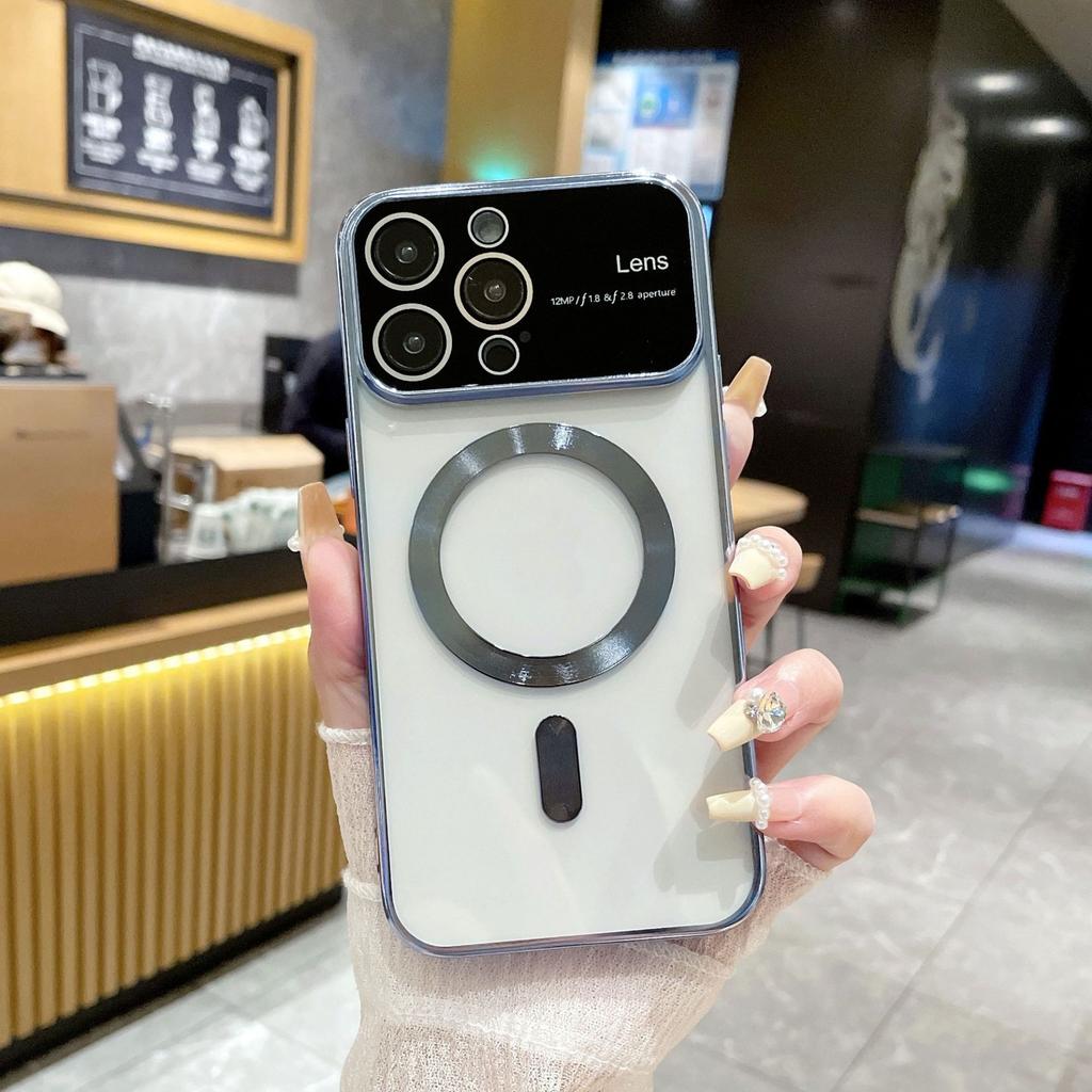 Применимо к iPhone 15 Гальванизированные Большие Окна Apple 14pro с Магнитным Хвостом 1312 Прозрачный Противоударный Защитный Чехол