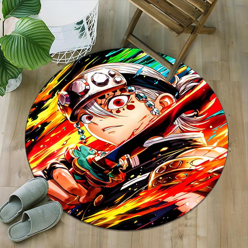 1pc Uzui Tengen  Carpet, Round Rug, Comfortable, Suitable for Entryways, Living Rooms, Office, And Bedrooms, Christmas Decoration