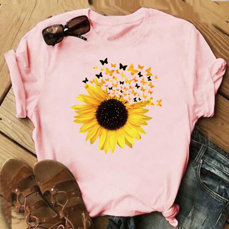 (Asian Size)Tee Top Butterfly Lovely Style Cute 90s Clothing Casual Short Sleeve Women Print Lady Fashion T Shirt Female Graphic T-shirt