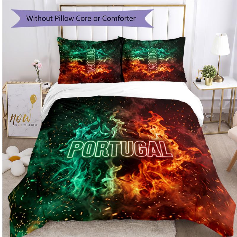 Portugal Football Printed Bedding 3 Piece Set Cozy Breathable Bed Cover Set as Housewarming Holiday Gift