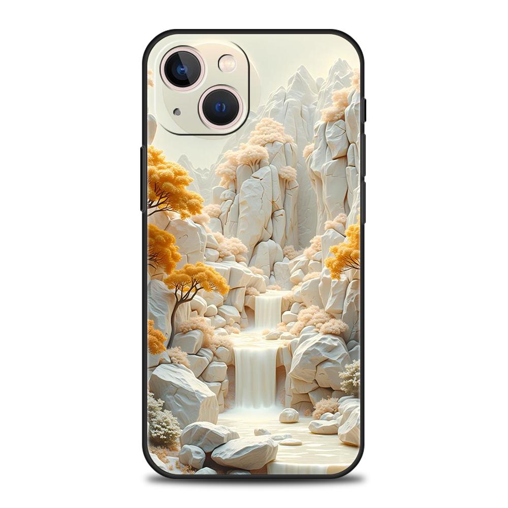 Мягкий ТПУ чехол для телефона iPhone 16/15/14/13/12/Pro/Max/16E/11/Pro/7/8/Plus/XS/Max, ударопрочный, в китайском стиле, с рисунком пейзажа