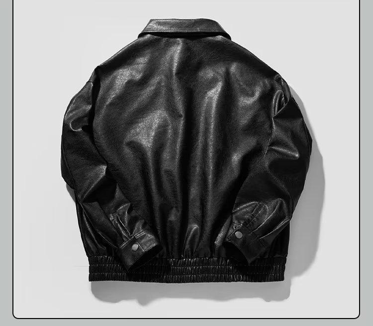 Мужская кожаная куртка оверсайз - Американский ретро уличный стиль