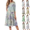 Women's Casual Fashion Round Neck Three-quarter Sleeve Floral Print Midi Dress