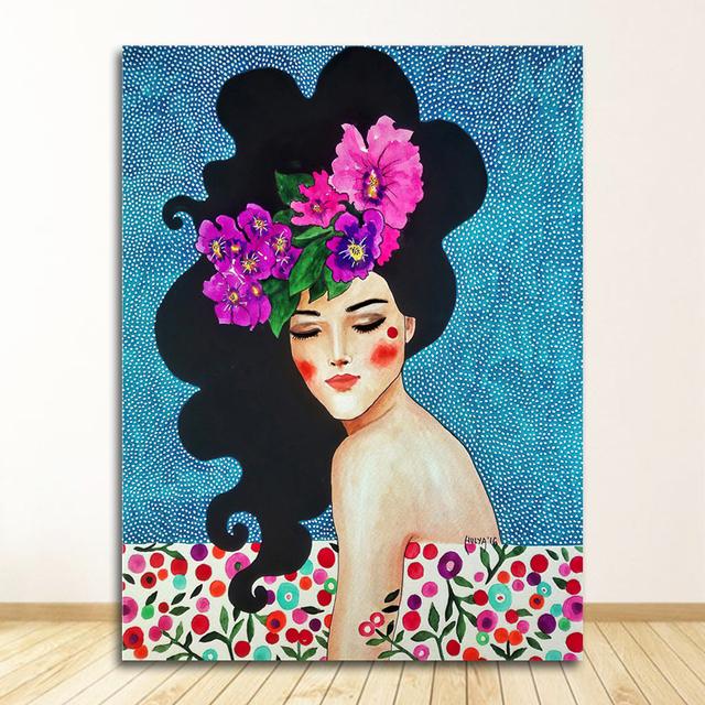 Настенные панно Cuadros для гостиной, винтажные без рамы, абстрактные красочные девушки, настенная живопись на холсте, плакат на скандинавскую тему, цветочные волосы