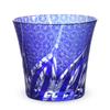 Nostalgia Kiriko Glass Ranbori Komon with Bottom by Bisho J-kitchens Cup, 94xH85mm, 240cc, (Small Pattern), Blue, Engraving, (Current Model)
