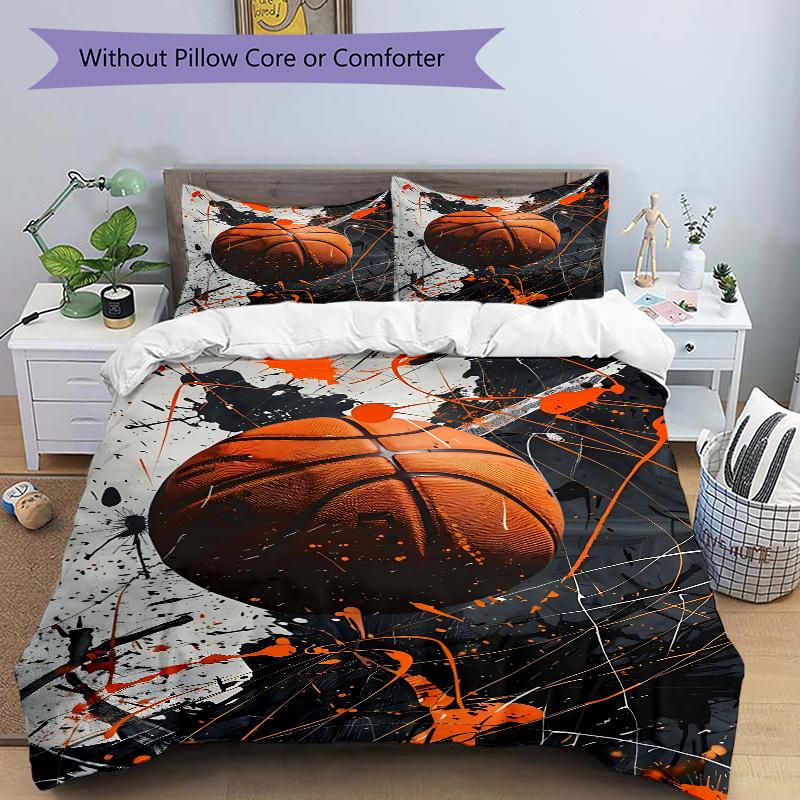 3pcs Basketball Art Bedding Set, Includes 1 Comforter + 2 Pillowcases, Without Pillow Inserts, Soft Comfortable, Lightweight Breathable, Pri
