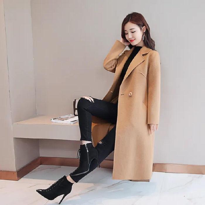 Women's Korean-Style Woolen Outer Wear Coat Autumn Spring Mid-Length Plus-Size Loose Woolen Coat