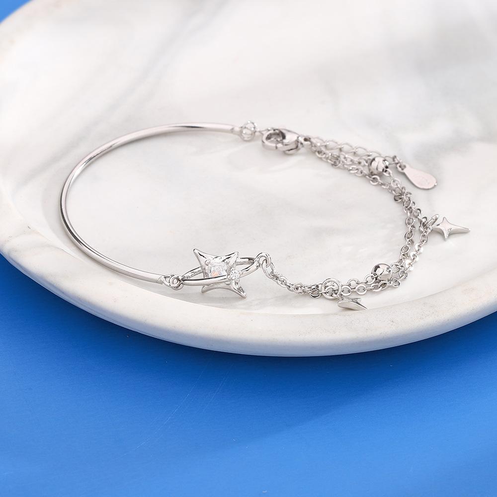 Стерлингового серебра S925 серебряный браслет фея темперамент атмосфера звезда браслет из циркона женский новый бриллиантовый браслет с четырехконечной звездой