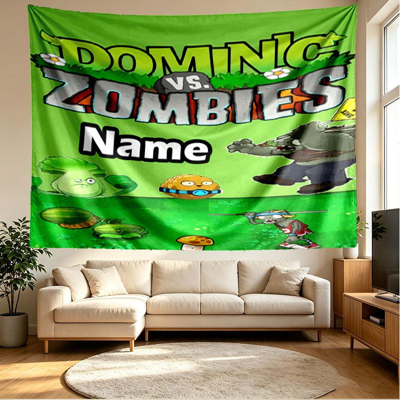 Custom Name Personalized Plants vs. Zombies Print Tapestry, Wall Art Decor, Bedroom, Dorm, Apartment, LivingRoom, Party Backdrop, Gift for Birthday