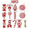 36pcs/Set Red And White Christmas Candy Cane Decoration Set, Wooden Hanging Peppermint Candy Cane Ball Pendants for Decoration