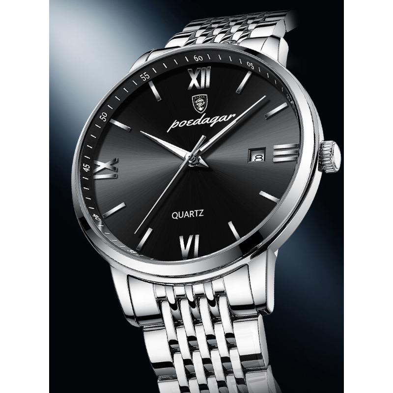 POEDAGAR Luxury Sports Men's Wristwatch Stainless Steel Waterproof Date Watch High Quality Casual Fashion Quartz Watches