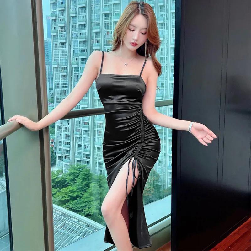 Знаменитости, открытое плиссированное облегающее платье с лямкой на бретельках для похудения, однотонное облегающее платье с копченым пакетом, платье средней длины с бедрами, плиссированное платье на шнурке