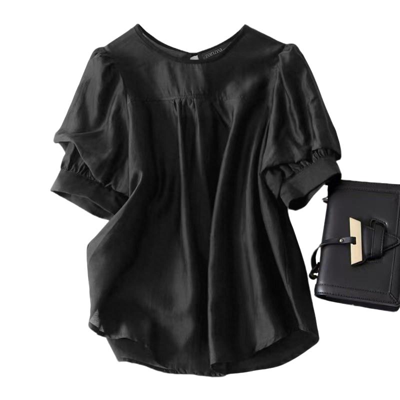ZANZEA Women Casual Round Neck Summer Short Sleeve Plain Blouse