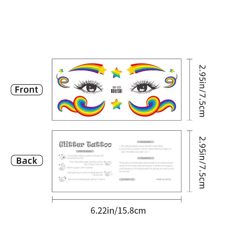 Радужная наклейка на лицо, водонепроницаемая временная татуировка, красочный узор, луна, звезда, боди-арт, рука, поддельные татуировки для женщин и мужчин