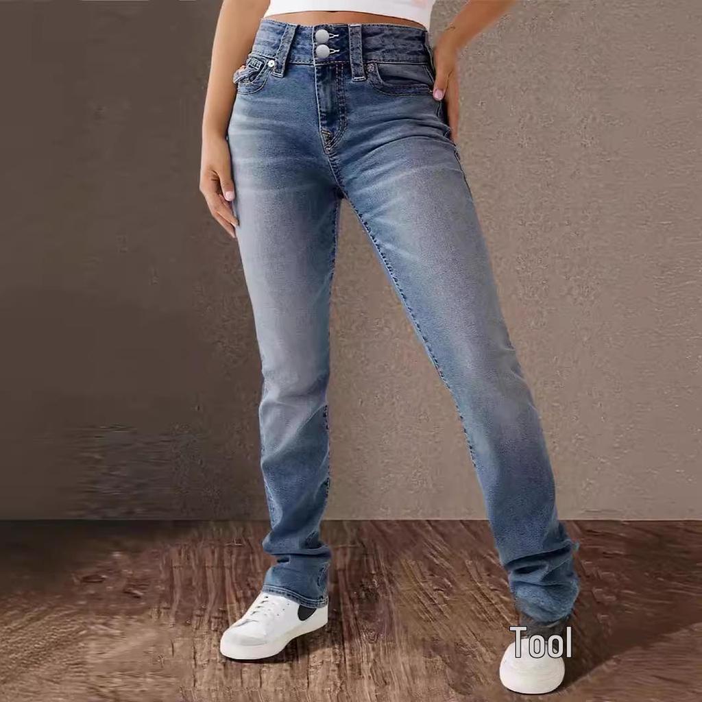 Женские эластичные повседневные брюки из стираного денима с высокой талией