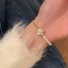 Diamond-set Pearl Oil Drop Flower Pendant Bracelet Light Luxury Temperament High-end Bracelet Niche Versatile Fashion Jewelry Women