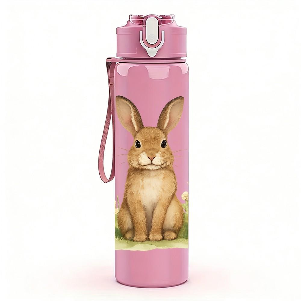 1PC Wild Field Easter Bunny 750ml Color Plastic Sports Water Bottle Leakproof Flip Straw Lid Suitable for Sports Office Home Use