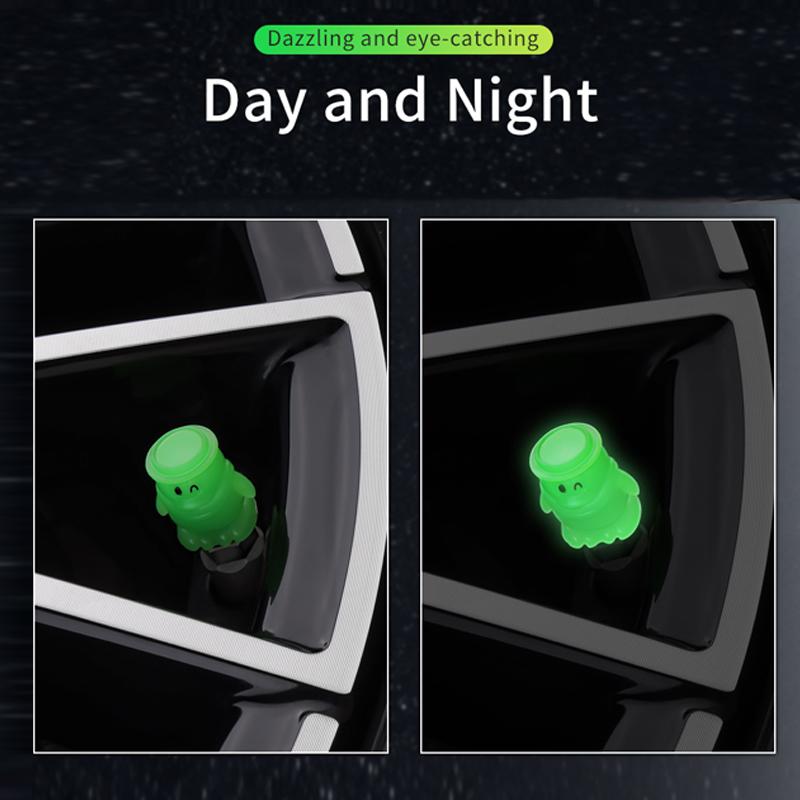 4 шт. Автомобильные светящиеся колпачки для вентилей шин, флуоресцентные ночные светящиеся колпачки для вентилей колес мотоциклов, велосипедов, колес, шин, декор