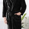 Unisex Winter Bathrobe Thick Warm Great Water Absorbent Solid Color Lace Up Long Sleeve Cardigan Lapel Pockets Knee Length Nightgown